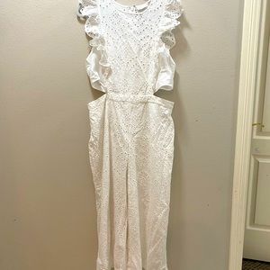 New York and Company White Eyelet Jumpsuit XL